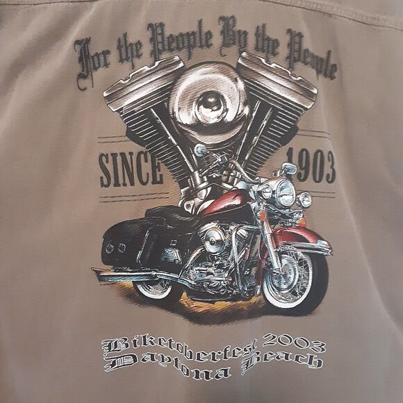 Vtg Biketoberfest Daytona Beach Mens L Brown Sleevless Button Up Shirt Biker Y2K - Picture 1 of 9